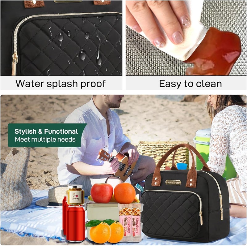 Buringer HOMESPON Lunch Bag for Woman Man Adults with Front Pocket Insulated Lunch Tote Lunch Box Container for Work Picnic or Travel（Golden Black） - Image 4